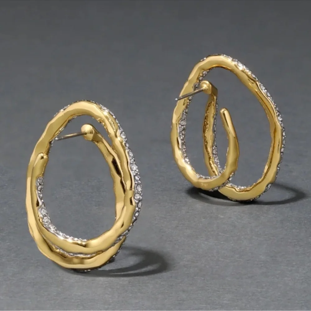 ALEXIS BITTAR Solanales Double Loop Crystal & Gold Post Earrings - BRAND NEW